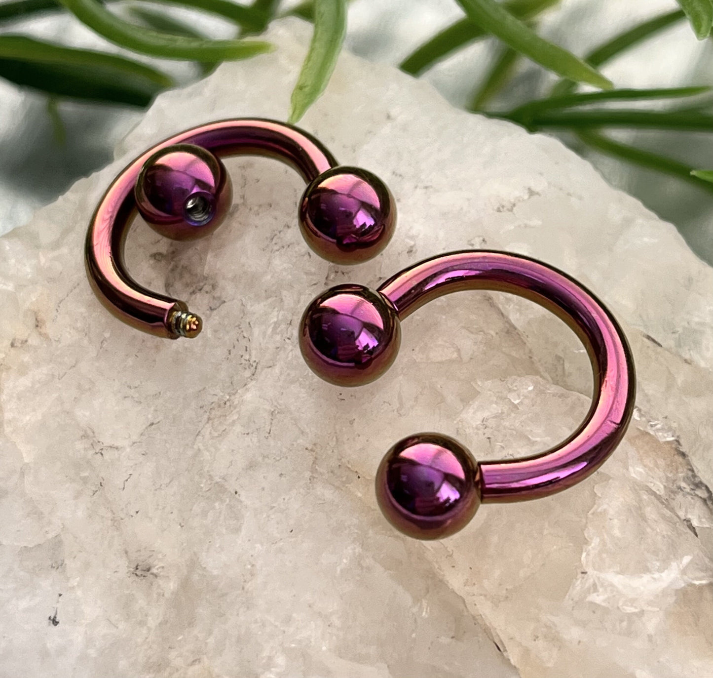 PAIR of Stunning Purple Titanium Anodized Circular Barbell Horseshoe Ring - 18g thru 12g with Assorted Ball Size!!