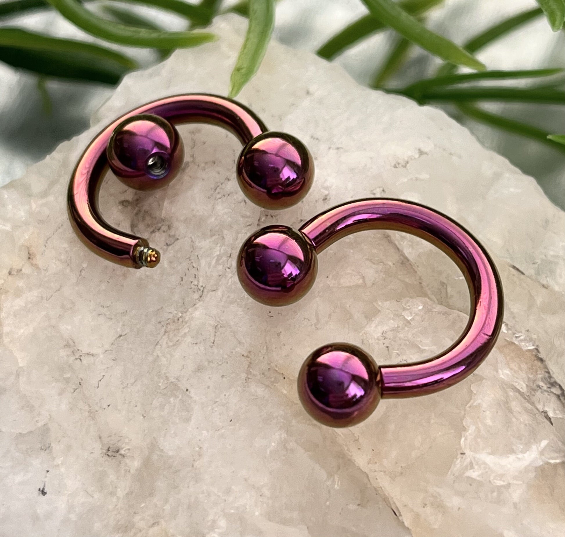 PAIR of Stunning Purple Titanium Anodized Circular Barbell Horseshoe Ring - 18g thru 12g with Assorted Ball Size!!