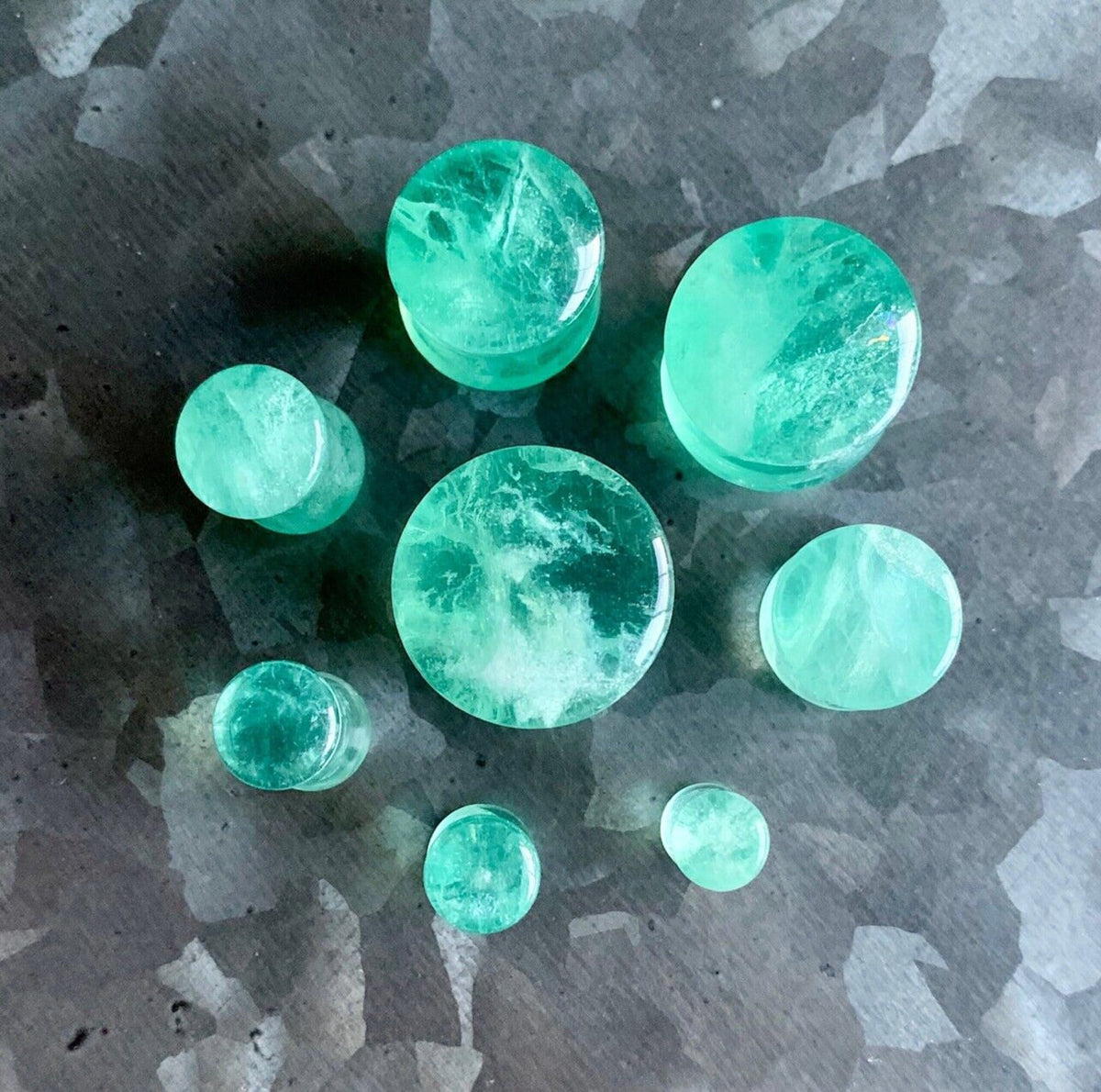 PAIR of Unique Green Fluorite Organic Stone Double Flare Plugs/Tunnels - Gauges 6g (4mm) up to 13/16" (20mm) available!