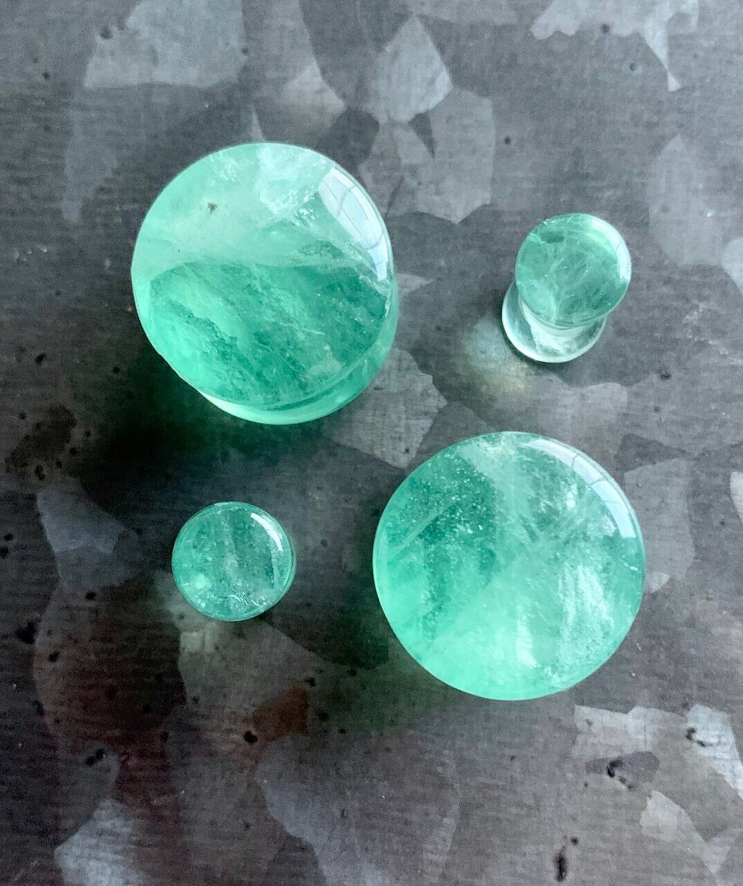 PAIR of Unique Green Fluorite Organic Stone Double Flare Plugs/Tunnels - Gauges 6g (4mm) up to 13/16" (20mm) available!