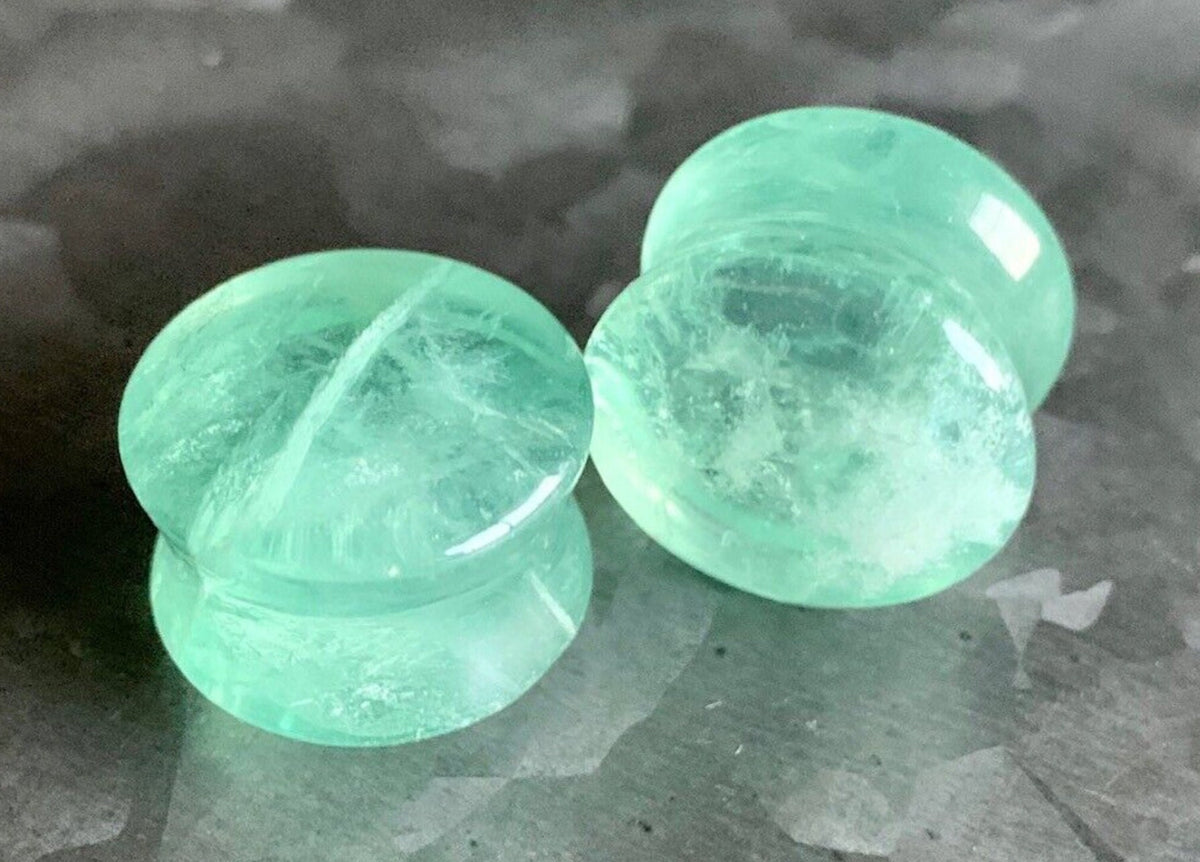 PAIR of Unique Green Fluorite Organic Stone Double Flare Plugs/Tunnels - Gauges 6g (4mm) up to 13/16" (20mm) available!