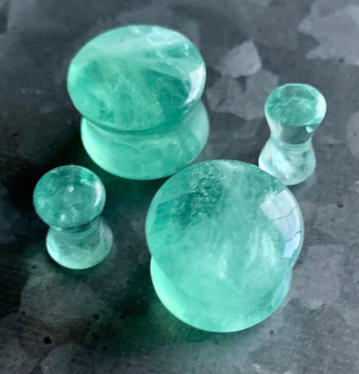 PAIR of Unique Green Fluorite Organic Stone Double Flare Plugs/Tunnels - Gauges 6g (4mm) up to 13/16" (20mm) available!