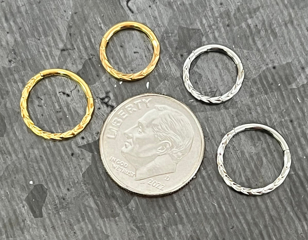 1 Piece Beautiful Chevron Cut Front Hinged Segment Septum Ring - 16g - 10mm & 8mm - Silver and Gold Available!