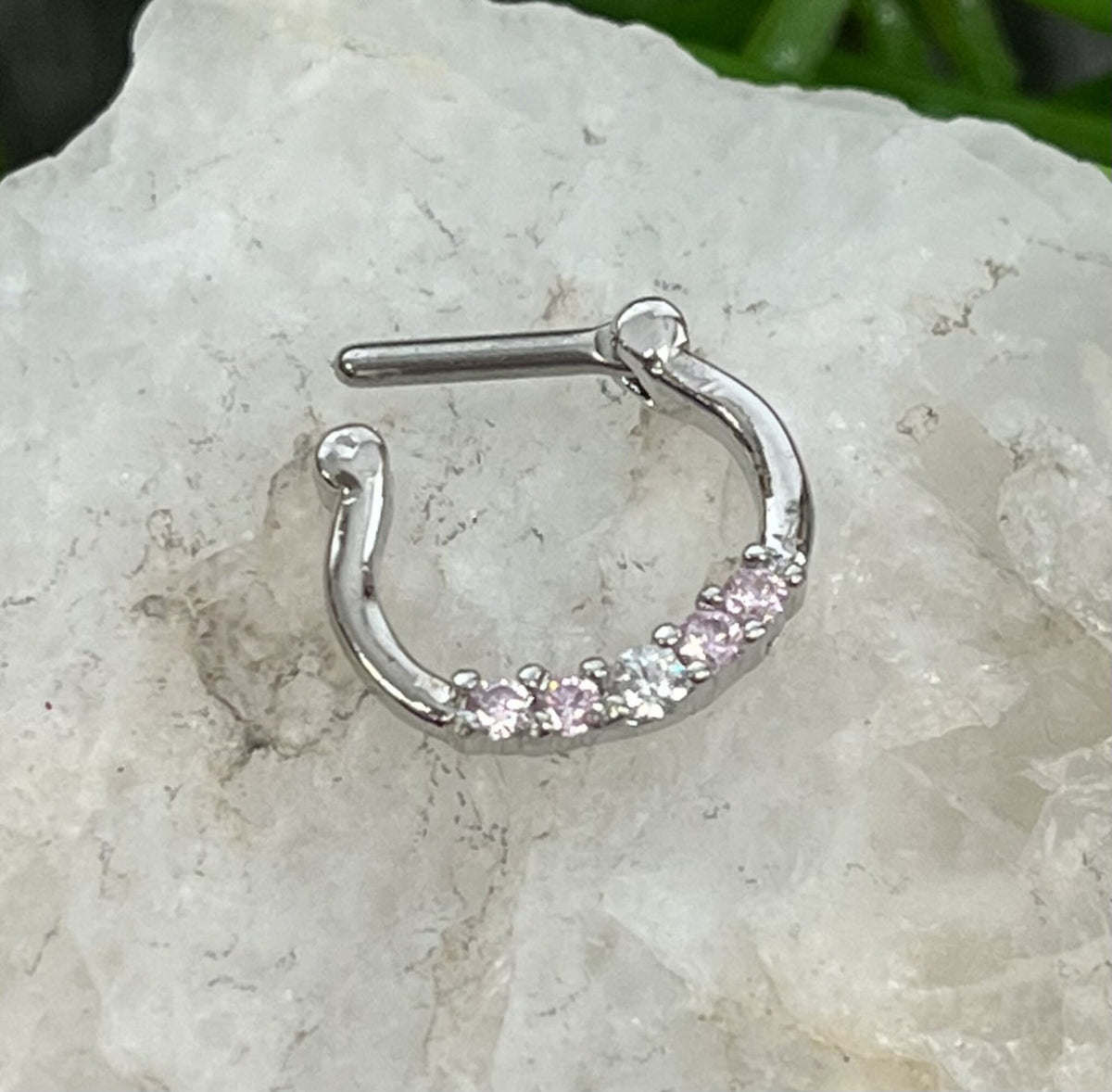 1 Piece Stunning Five CZ Gem Stainless Steel Clicker Segment Septum Ring - 16g or 14g - Clear, Black, Gold, Pink and Rose Gold Available!