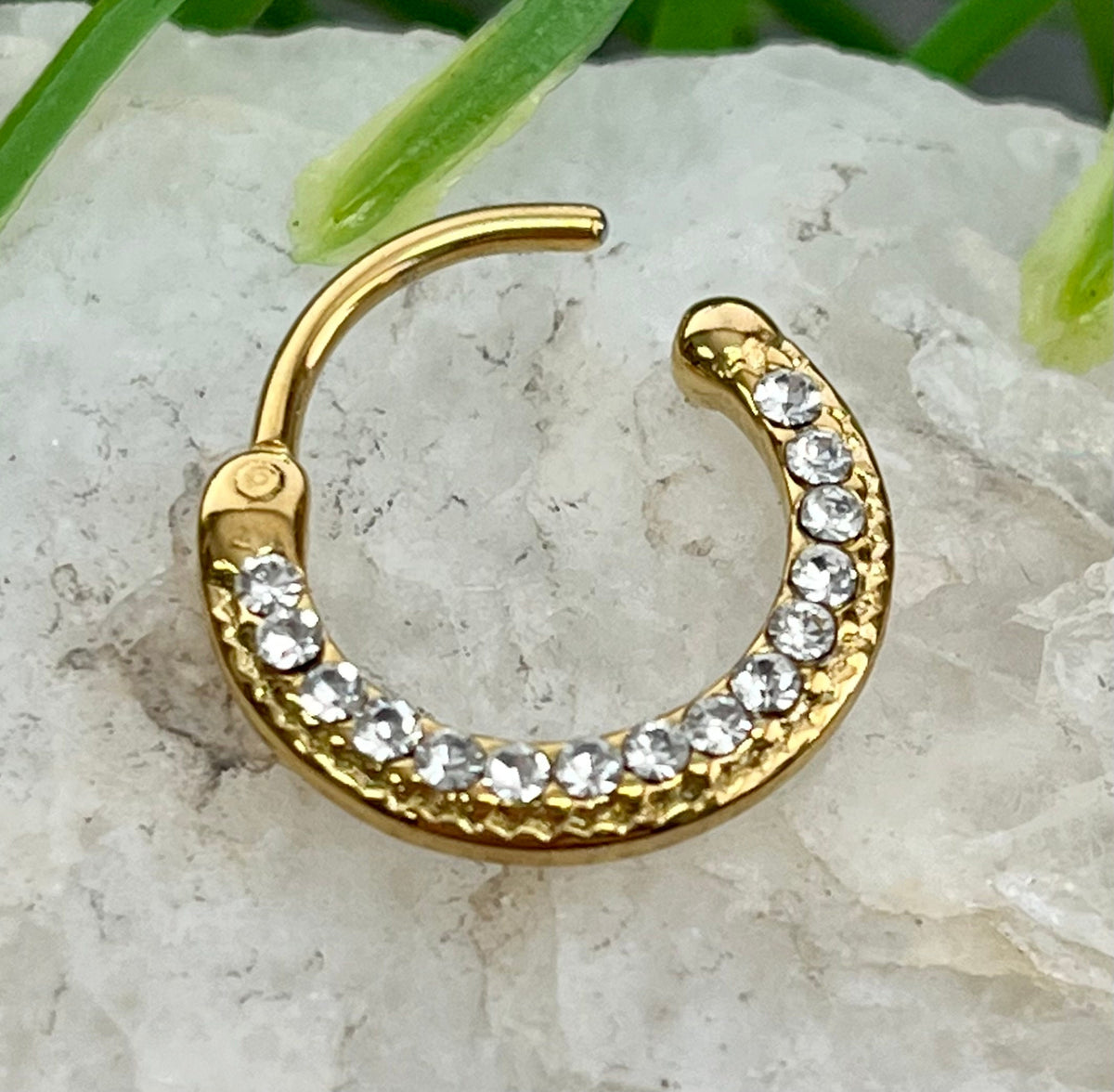 1 Piece Stunning 100% Surgical Steel Lined Crystal Septum Clicker Segment Ring- 16g - Silver, Gold, Rose Gold & Black Available!