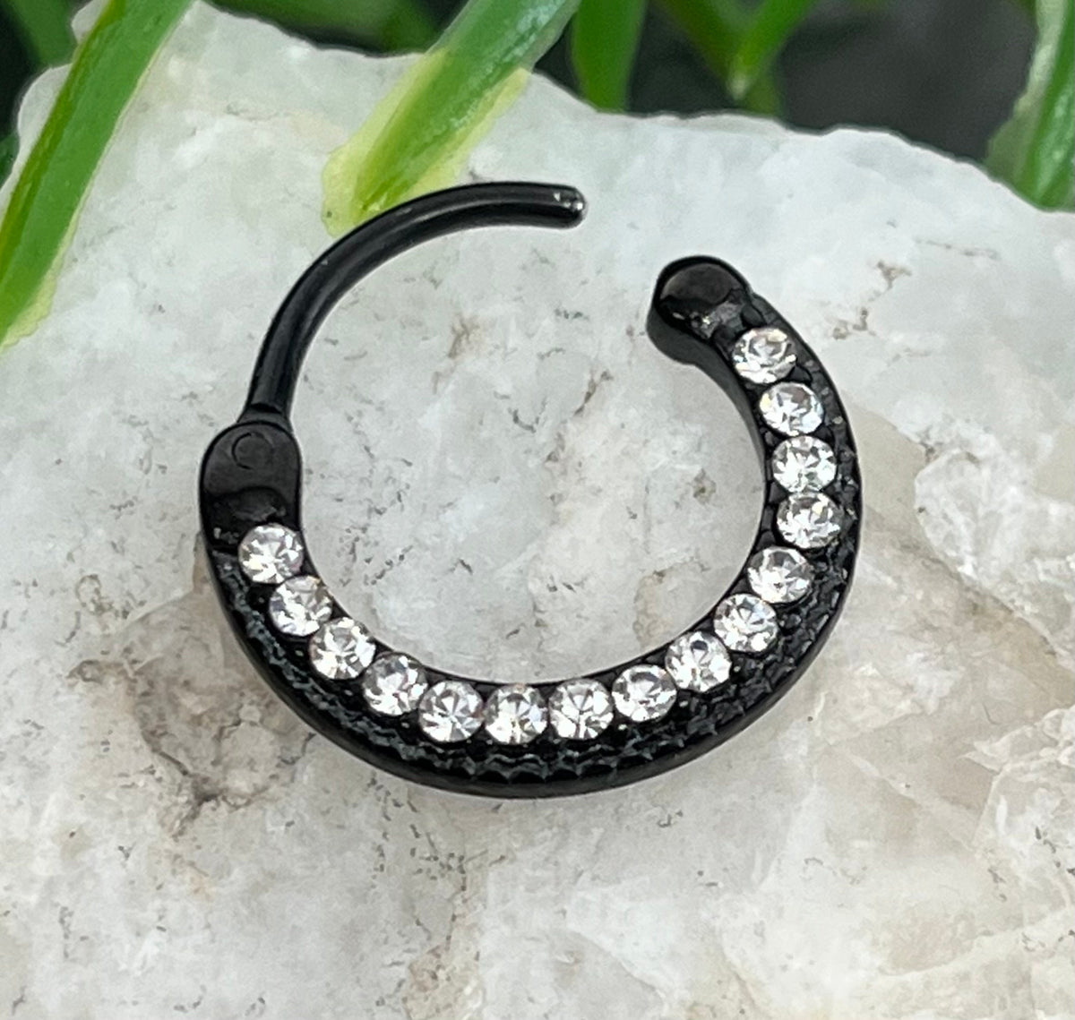 1 Piece Stunning 100% Surgical Steel Lined Crystal Septum Clicker Segment Ring- 16g - Silver, Gold, Rose Gold & Black Available!