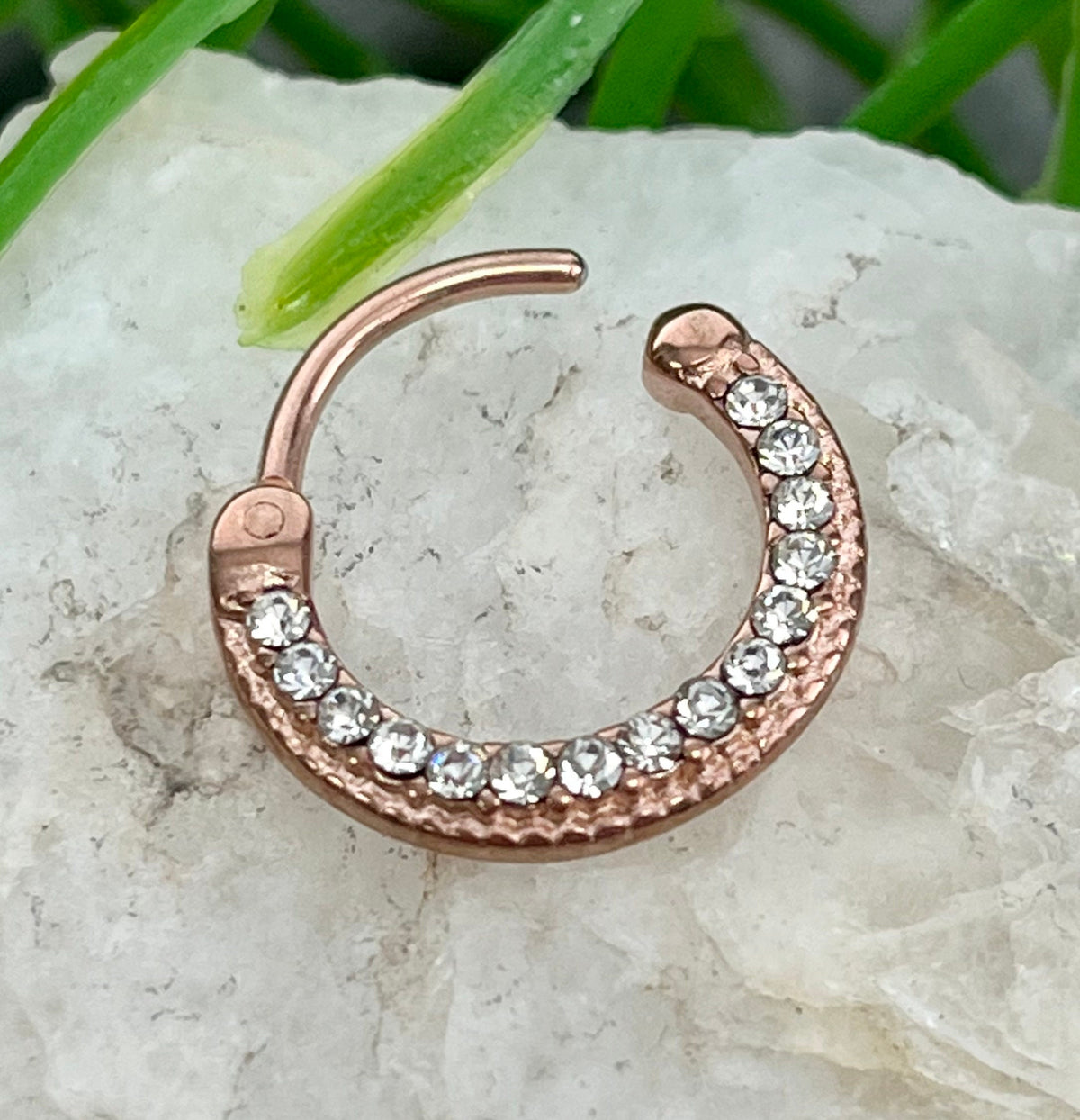 1 Piece Stunning 100% Surgical Steel Lined Crystal Septum Clicker Segment Ring- 16g - Silver, Gold, Rose Gold & Black Available!