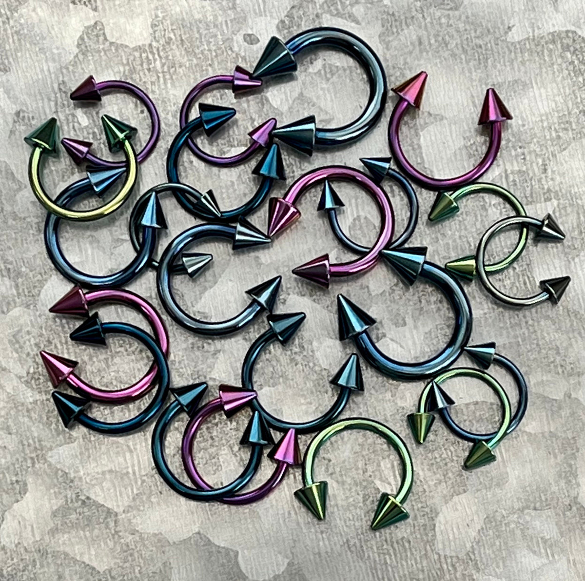 1 Piece Stunning Titanium Spiked Barbell Horseshoe Ring - 16g thru 12g - OTHER Colors Available in our listings!