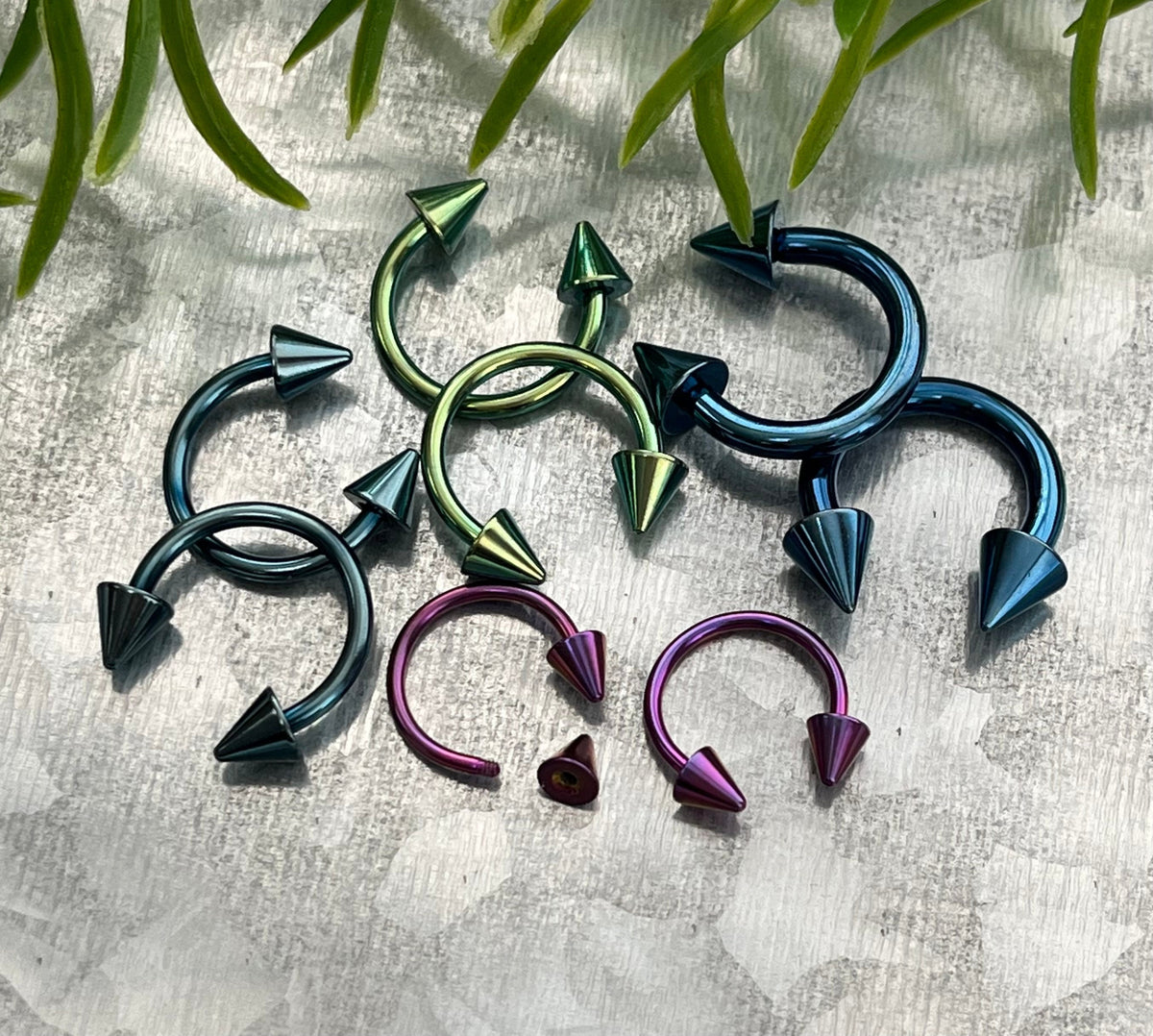 1 Piece Stunning Titanium Spiked Barbell Horseshoe Ring - 16g thru 12g - OTHER Colors Available in our listings!