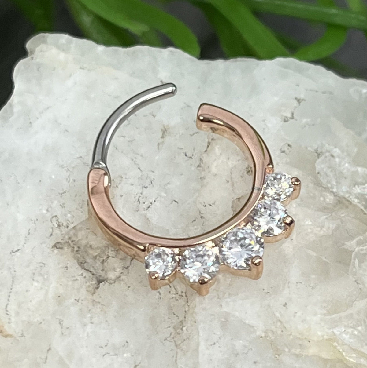 1 Piece Beautiful Five CZ Set Gems Septum 316L Surgical Steel Clicker Segment Ring- 16g - Clear, Blue, Pink, Gold and Rose Gold Available!