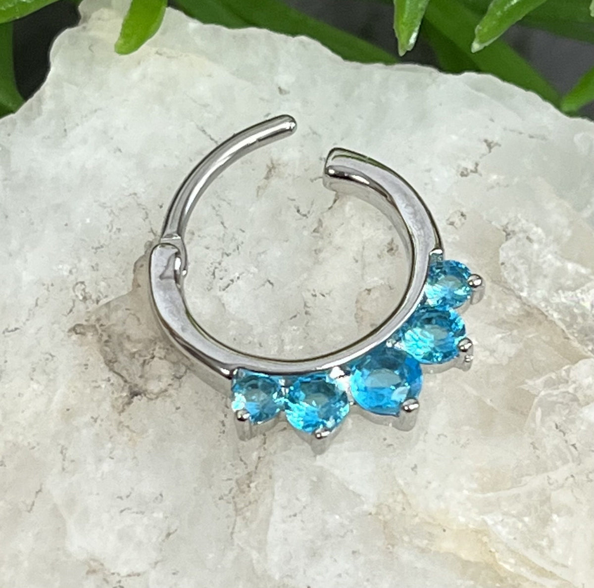 1 Piece Beautiful Five CZ Set Gems Septum 316L Surgical Steel Clicker Segment Ring- 16g - Clear, Blue, Pink, Gold and Rose Gold Available!