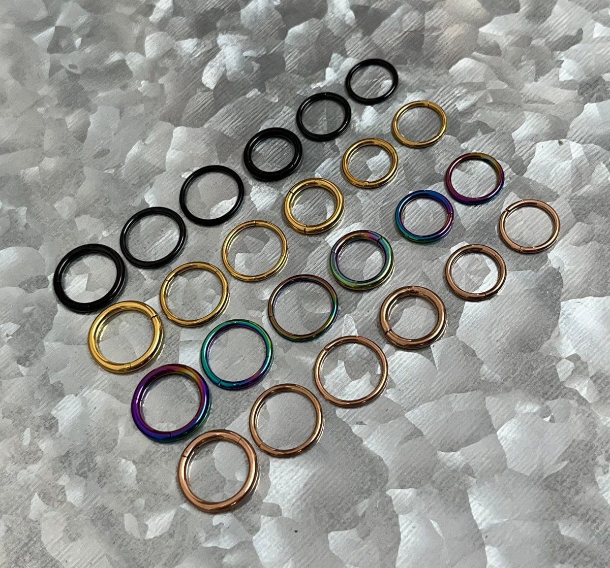 1 Piece Stunning Implant Grade Titanium Hinged Segment Septum Ring - 18g, 16g, 14g -Black, Gold, Rose Gold & Rainbow w/ Assorted Diameters!