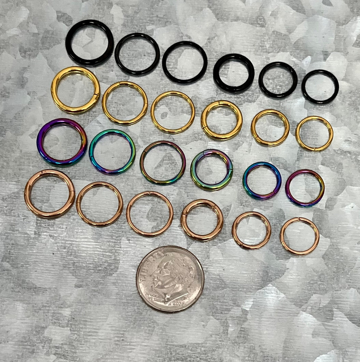 1 Piece Stunning Implant Grade Titanium Hinged Segment Septum Ring - 18g, 16g, 14g -Black, Gold, Rose Gold & Rainbow w/ Assorted Diameters!