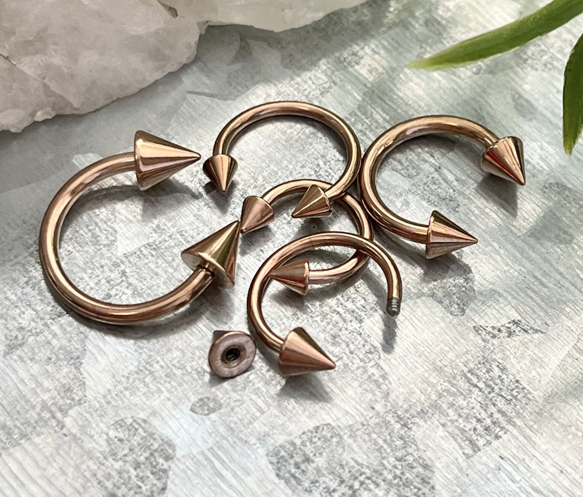 1 Piece Stunning Rose Gold Spiked Circular Barbell Horseshoe Ring - 16g, 14g- Internal Diameter 6mm, 8mm, 10mm Available!