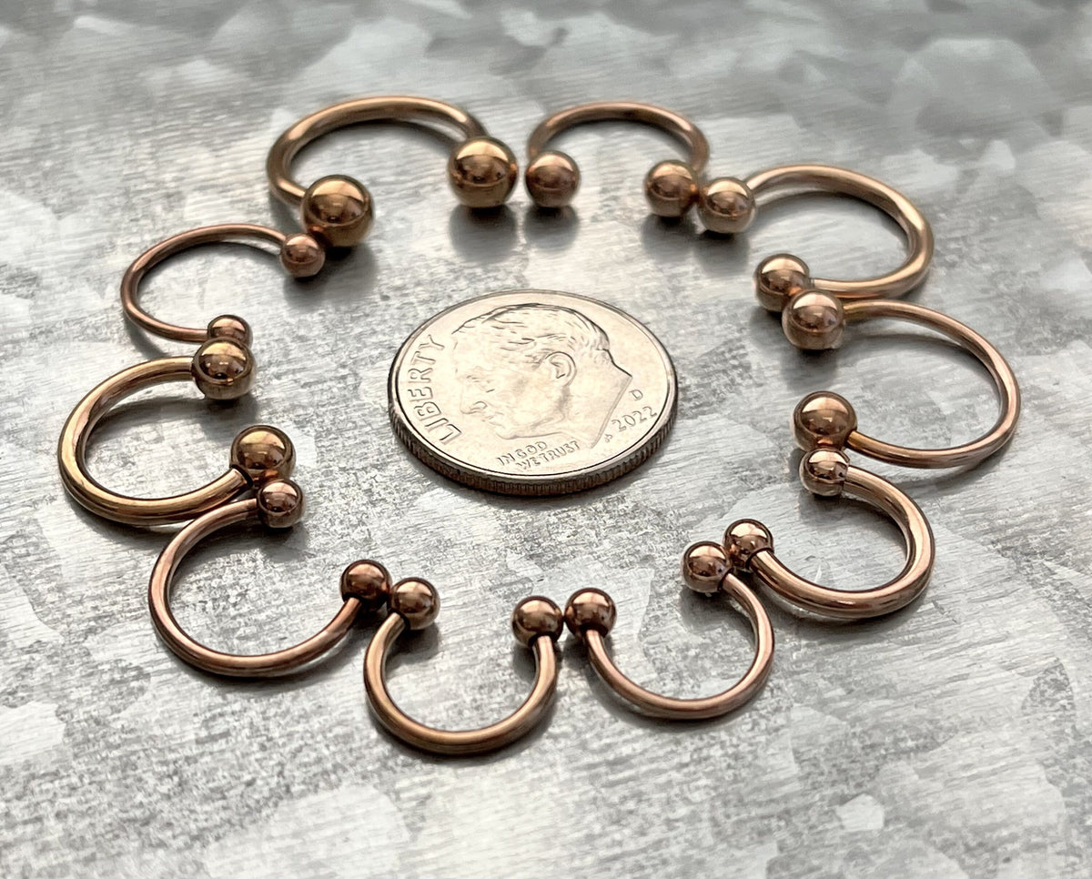 1 Piece Beautiful Rose Gold Internally Threaded Circular Barbell Horseshoe Ring - 18g, 16g, 14g - Assorted Ball Size & Internal Diameter!