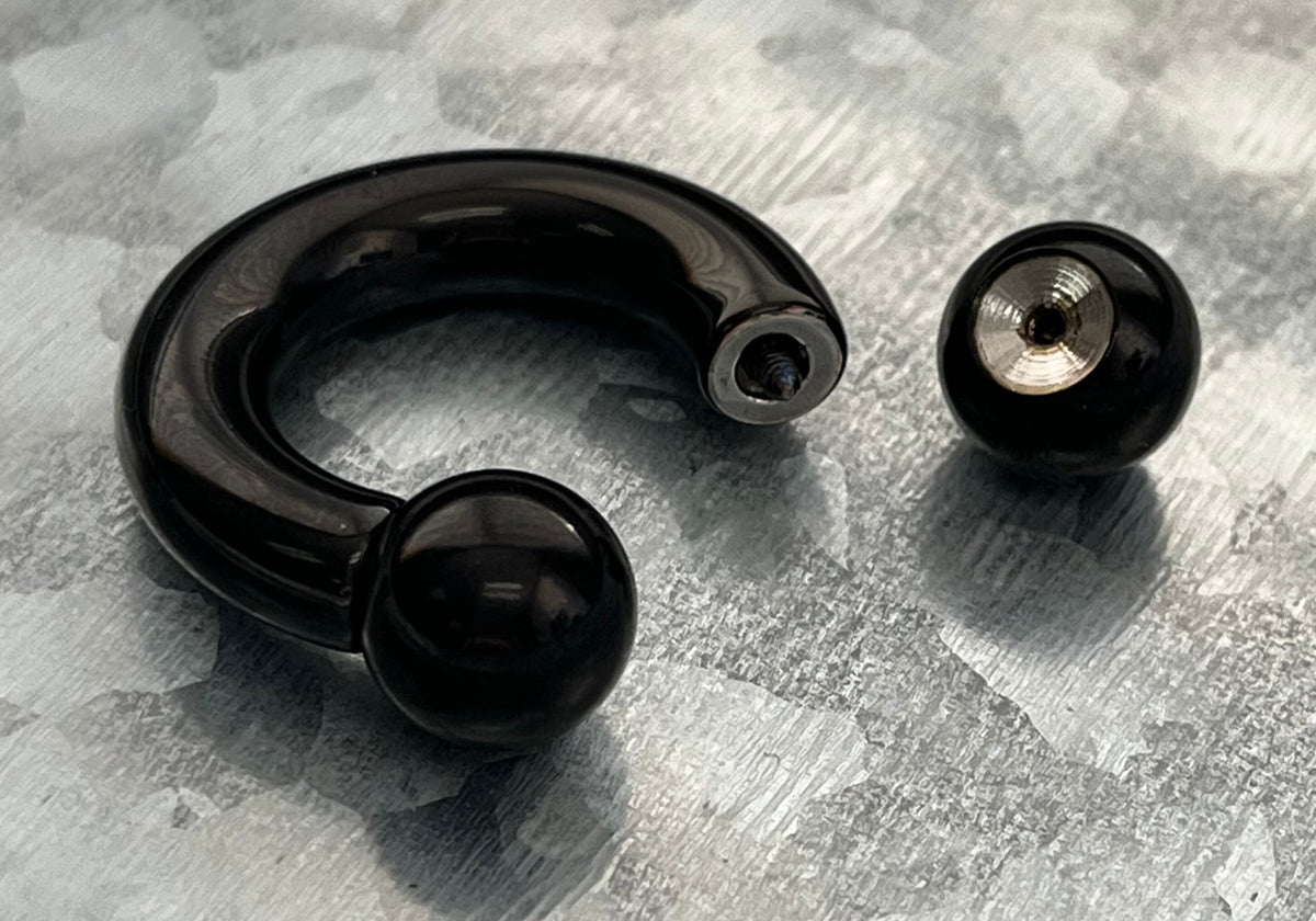 1 Piece Striking Black Titanium Anodized Circular Barbell Horseshoe Ring - 18g thru 2g with Assorted Internal Diameter and Ball Size!!