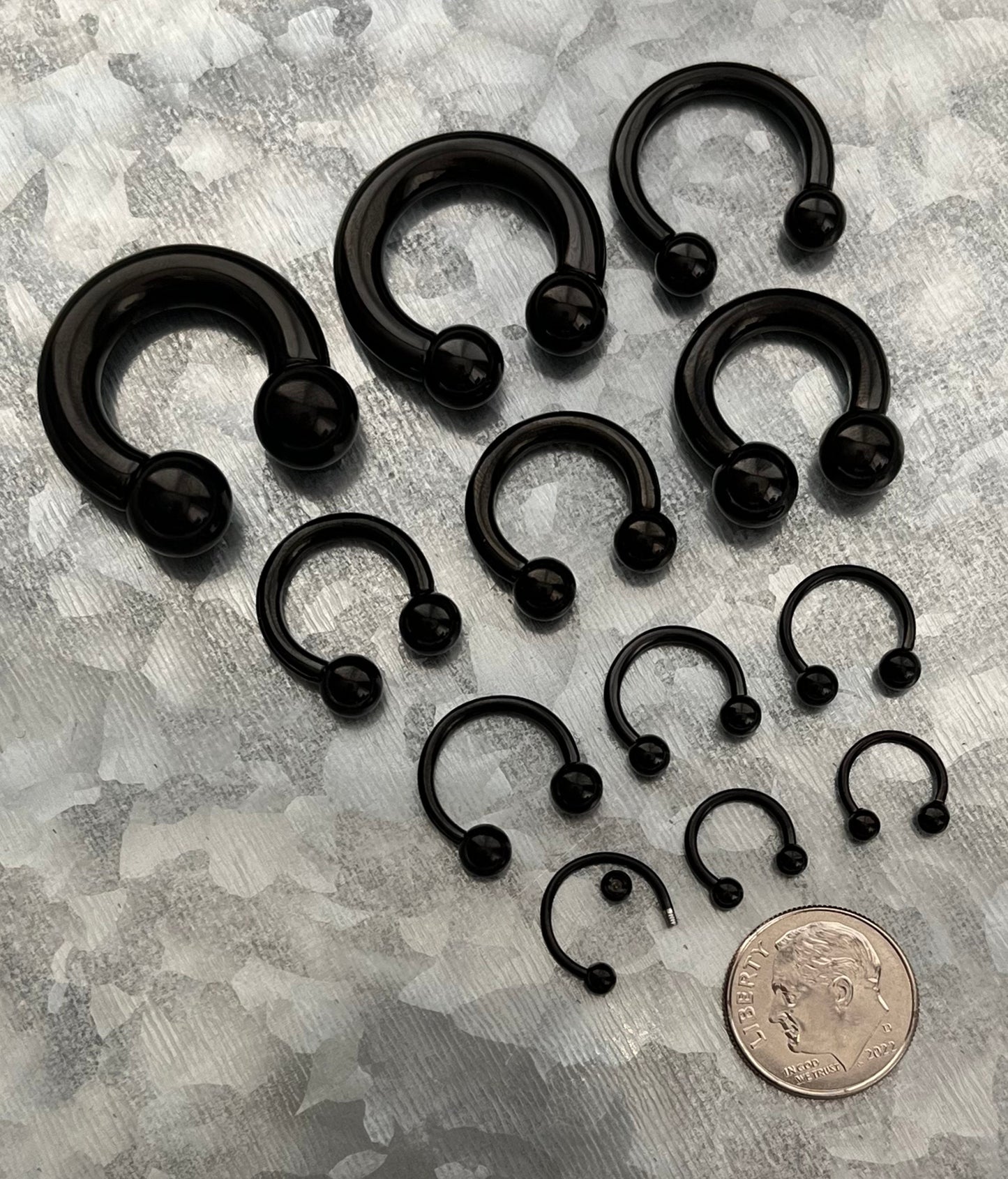 PAIR of Stunning Black Titanium Anodized Circular Barbell Horseshoe Ring - 18g thru 2g and Assorted Ball Size!!