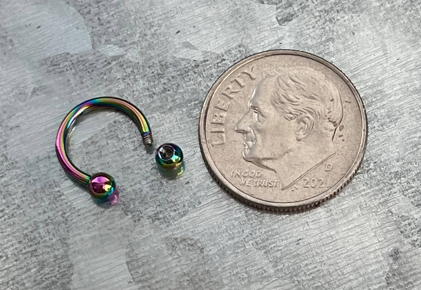 1 Piece Unique Rainbow Titanium Anodized Circular Barbell Horseshoe Ring - 18g thru 2g with Assorted Internal Diameter and Ball Size!!