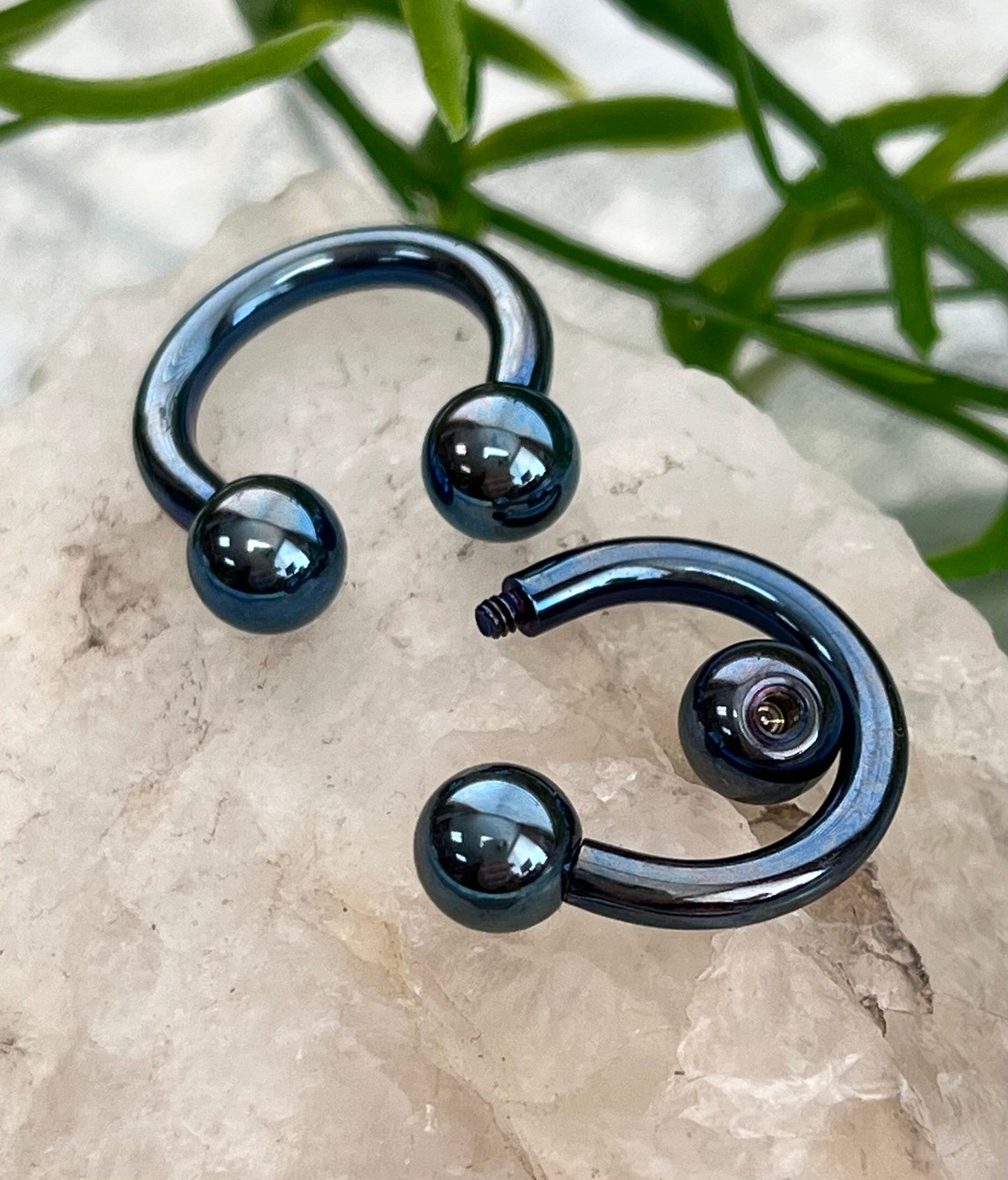 PAIR of Brilliant Blue Titanium Anodized Circular Barbell Horseshoe Ring - 18g thru 10g with Assorted Ball Sizes!!