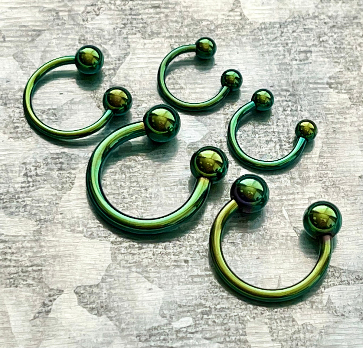 PAIR of Stunning Green Titanium Anodized Circular Barbell Horseshoe Ring - 18g thru 12g with Assorted Ball Sizes!!