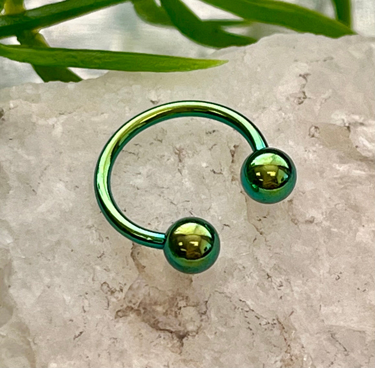 PAIR of Stunning Green Titanium Anodized Circular Barbell Horseshoe Ring - 18g thru 12g with Assorted Ball Sizes!!