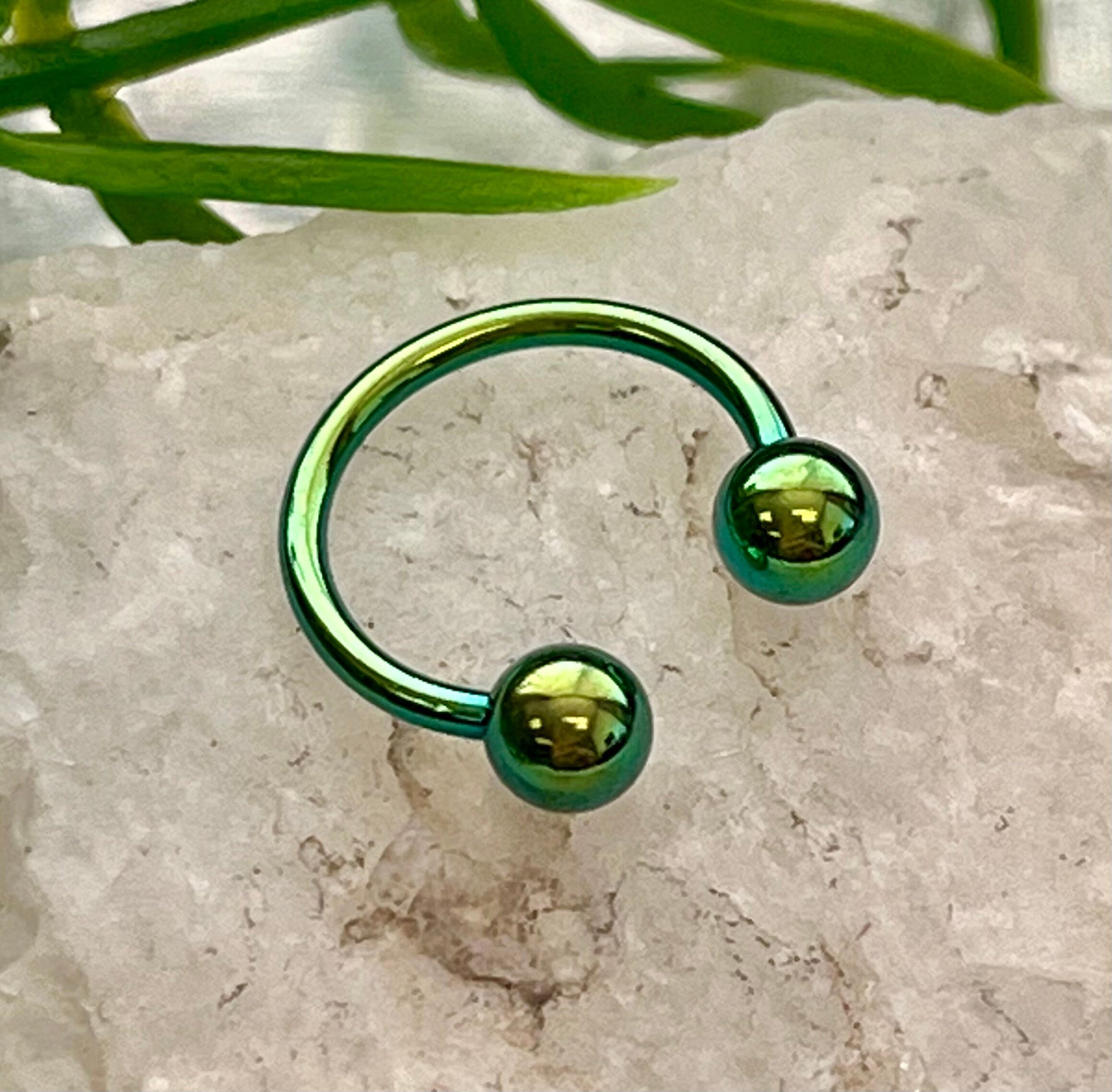 1 Piece of Brilliant Green Titanium Anodized Circular Barbell Horseshoe Ring - 18g thru 12g with Assorted Diameters and Ball Size!!
