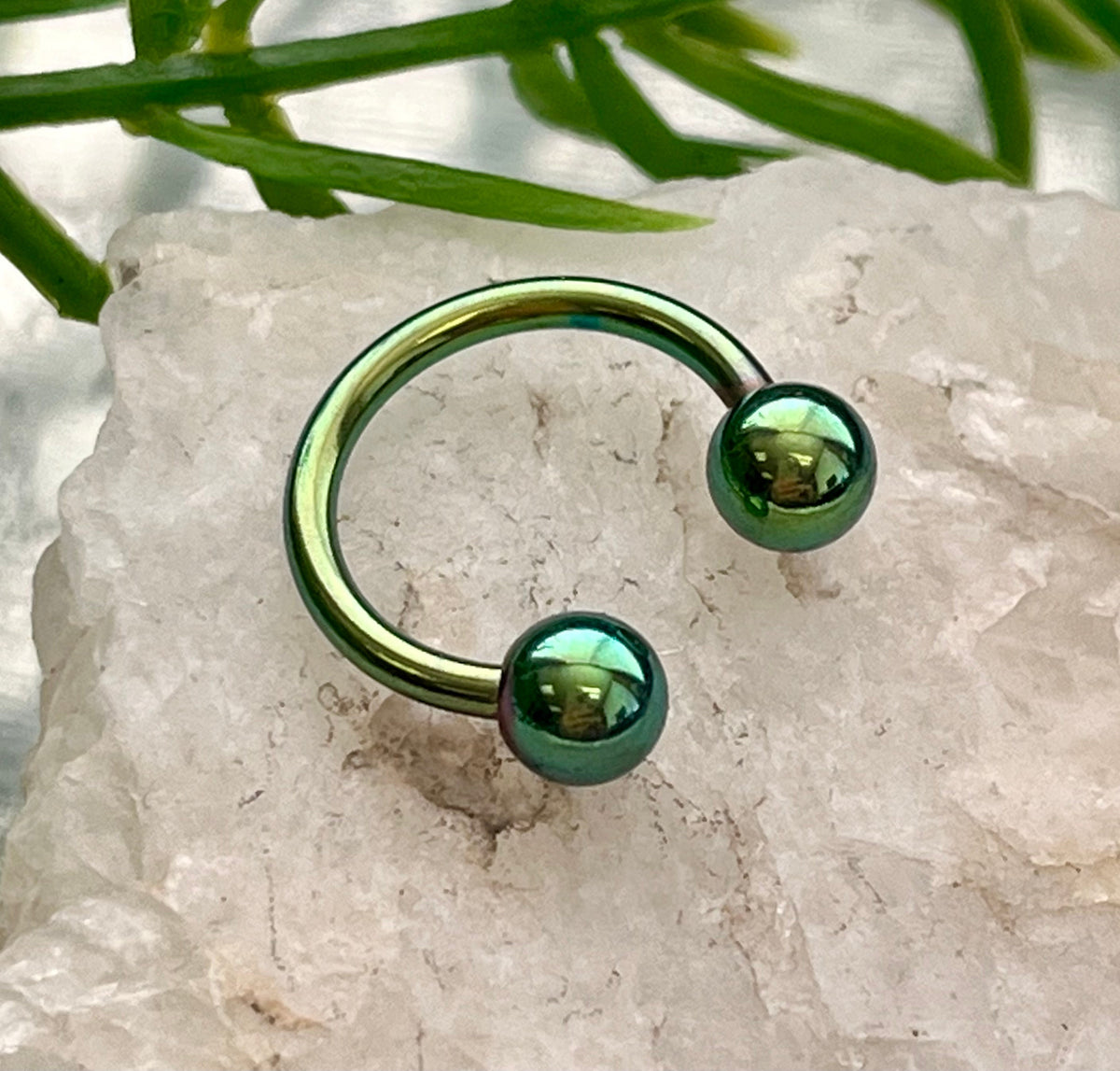 PAIR of Stunning Green Titanium Anodized Circular Barbell Horseshoe Ring - 18g thru 12g with Assorted Ball Sizes!!