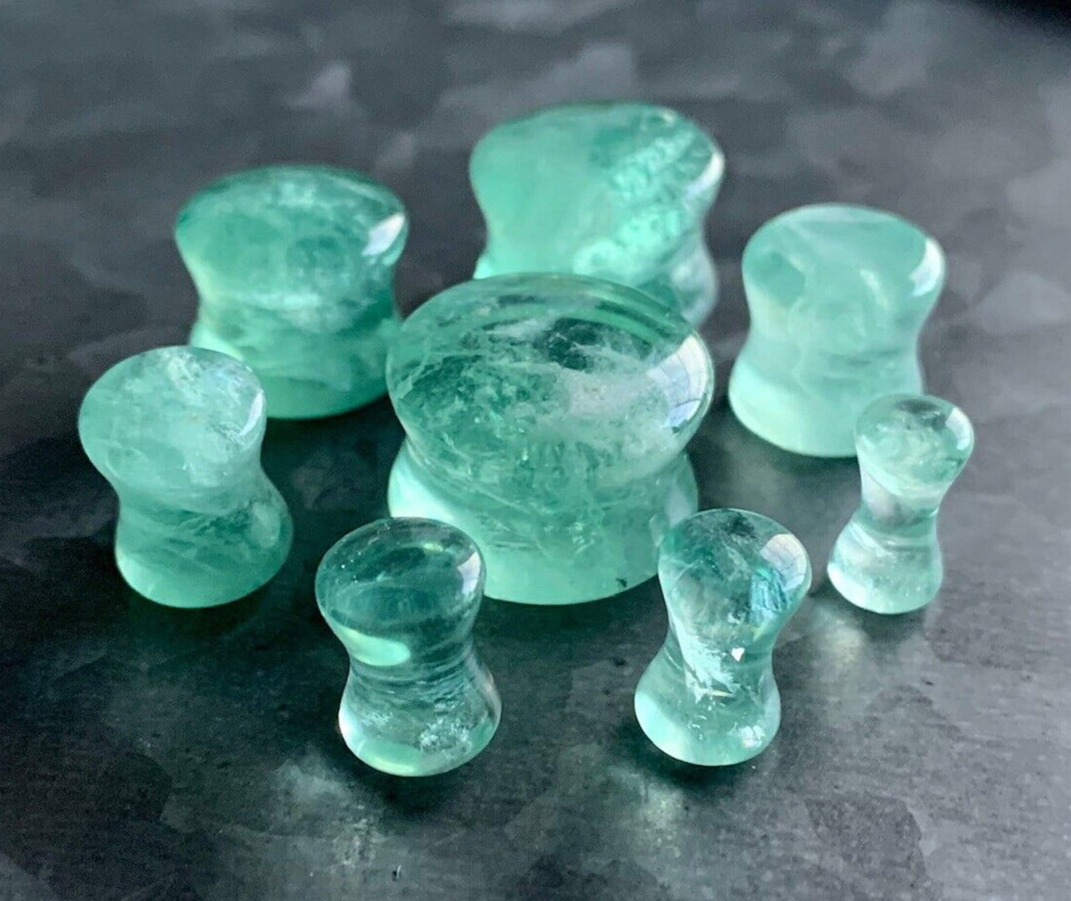 PAIR of Unique Green Fluorite Organic Stone Double Flare Plugs/Tunnels - Gauges 6g (4mm) up to 13/16" (20mm) available!