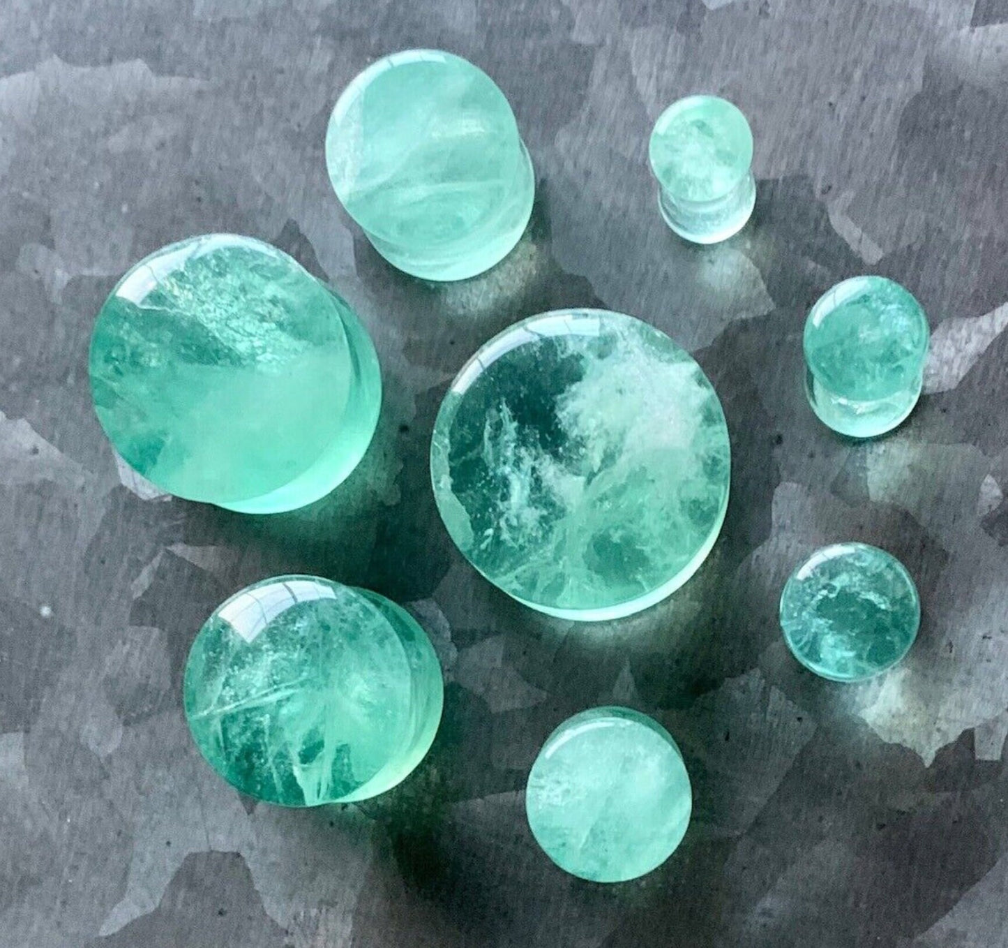 PAIR of Unique Green Fluorite Organic Stone Double Flare Plugs/Tunnels - Gauges 6g (4mm) up to 13/16" (20mm) available!