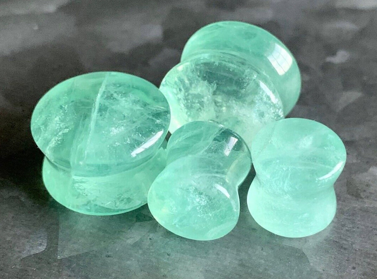 PAIR of Unique Green Fluorite Organic Stone Double Flare Plugs/Tunnels - Gauges 6g (4mm) up to 13/16" (20mm) available!