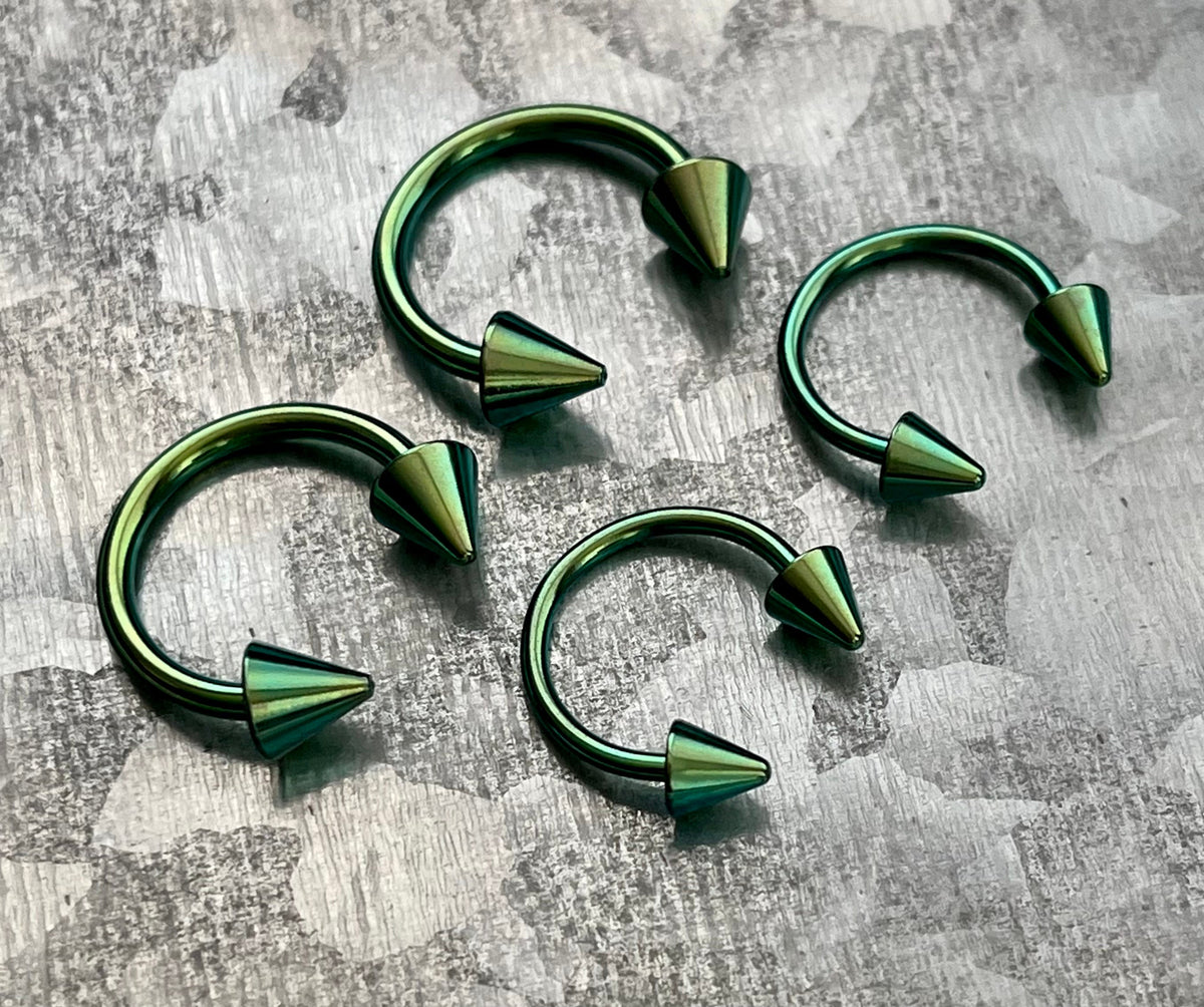 1 Piece Stunning Titanium Spiked Barbell Horseshoe Ring - 16g thru 12g - OTHER Colors Available in our listings!