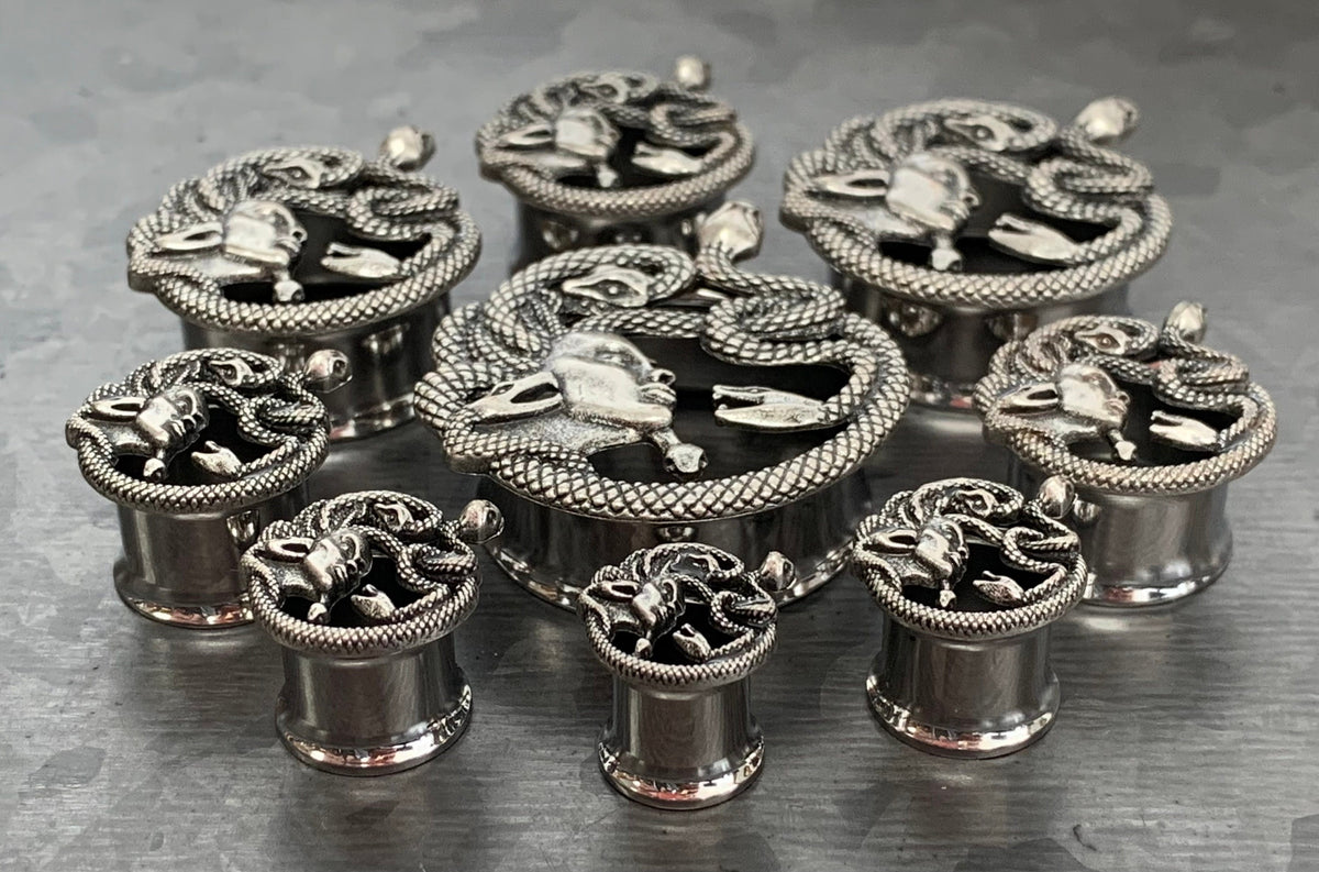 PAIR of Unique Medusa Snake Hair Steel Double Flare Tunnels/Plugs - Gauges 0g (8mm) thru 1" (25mm) available!
