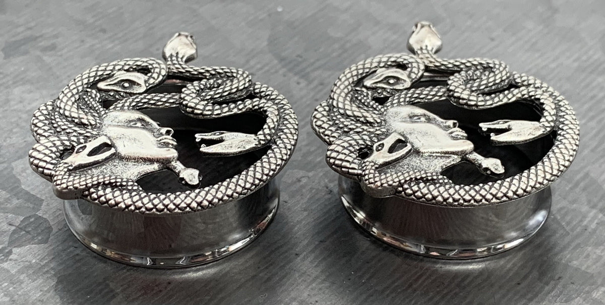 PAIR of Unique Medusa Snake Hair Steel Double Flare Tunnels/Plugs - Gauges 0g (8mm) thru 1" (25mm) available!