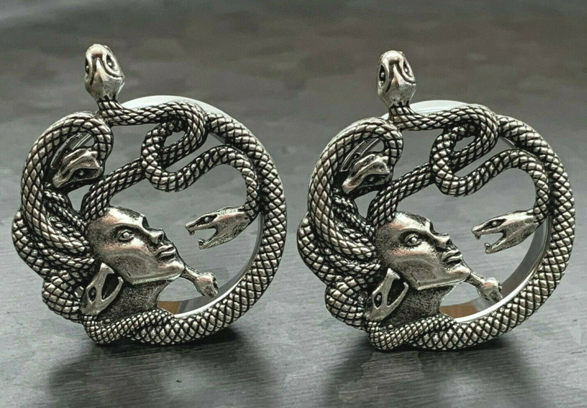 PAIR of Unique Medusa Snake Hair Steel Double Flare Tunnels/Plugs - Gauges 0g (8mm) thru 1" (25mm) available!