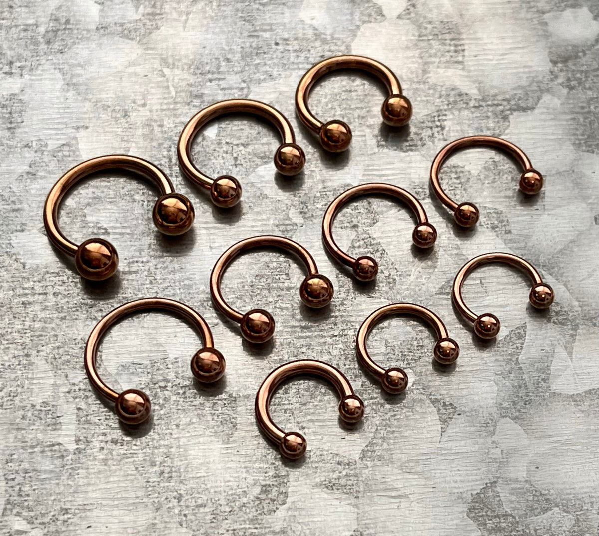 1 Piece Beautiful Rose Gold Internally Threaded Circular Barbell Horseshoe Ring - 18g, 16g, 14g - Assorted Ball Size & Internal Diameter!