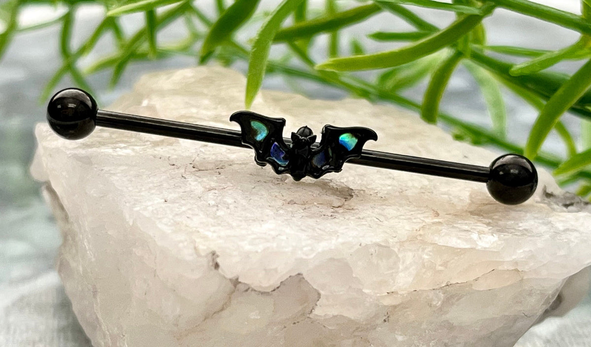 1 PIECE Unique Abalone Bat Industrial Barbell - Ear- 14g - Wearable Length (38mm) 1&1/2" Available!