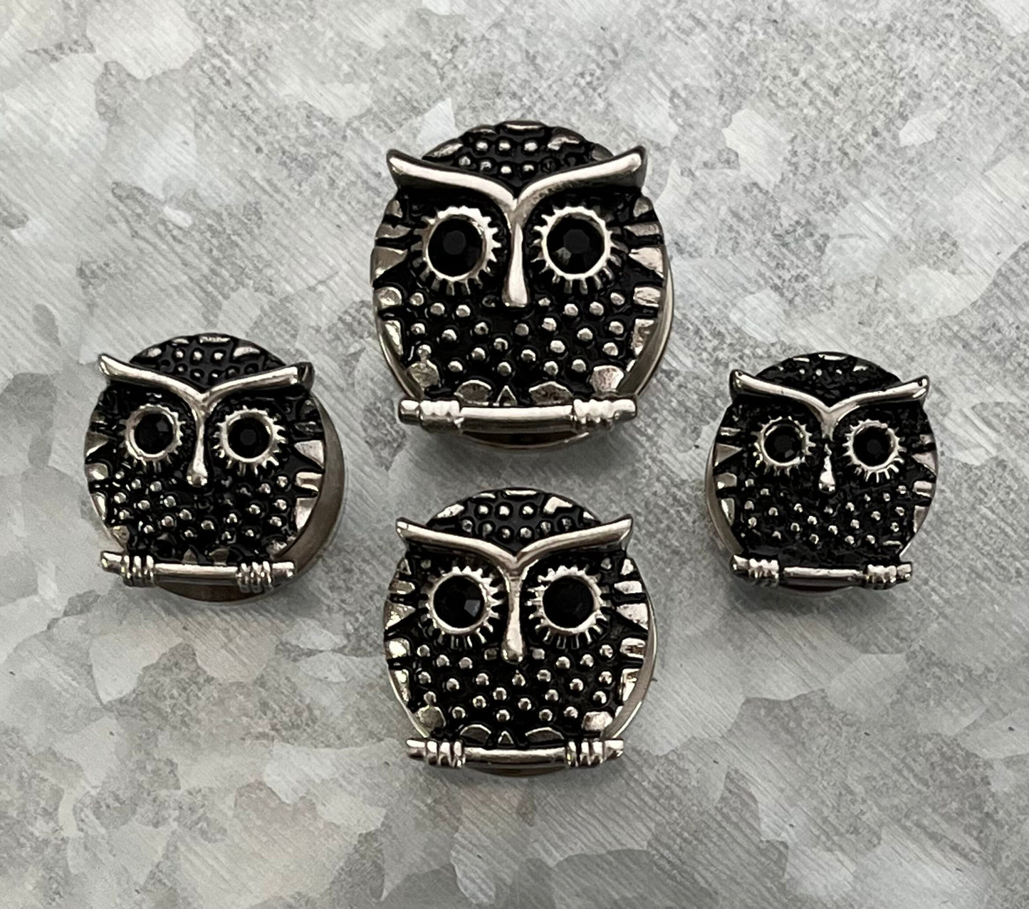 PAIR of Unique Owl with Black Gem Eyes Steel Screw Fit Tunnels/Plugs - Gauges 9/16 (14mm) thru 13/16" (20mm) available!
