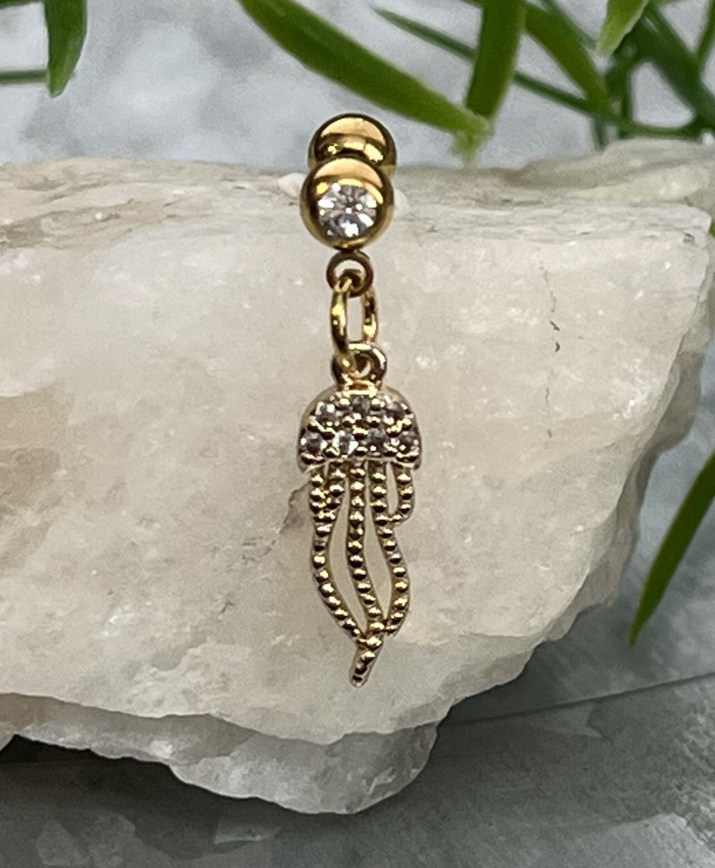 1 Piece Unique CZ Gem Jellyfish Dangle Surgical Steel Tragus Barbell Stud/Ring - 16g - Wearable Length 6mm - Silver & Gold Available!