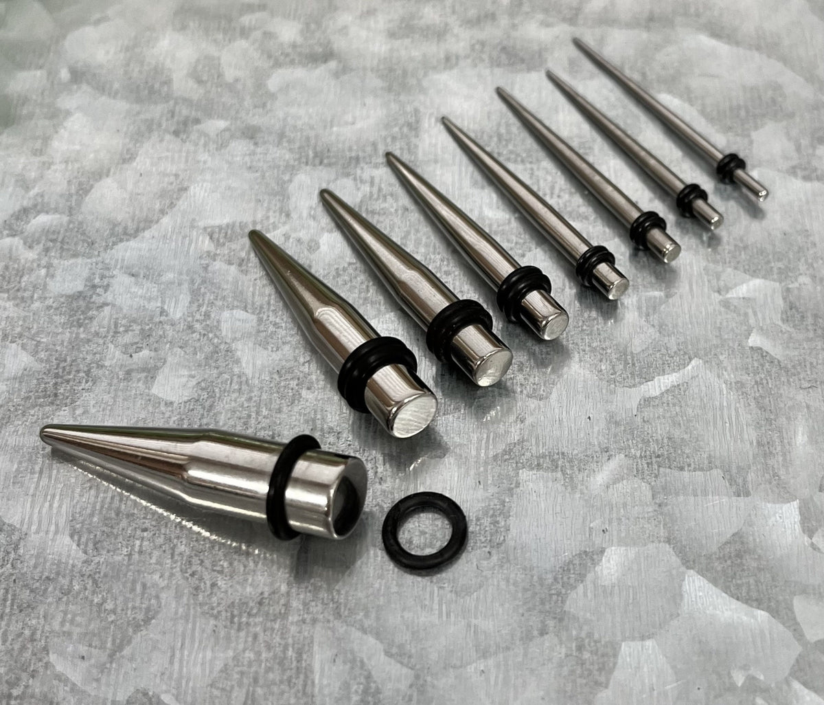 PAIR of Stunning Stainless Steel Straight Tapers Expanders with O-Rings - Gauges 14g (1.6mm) thru 0g (8mm) available!