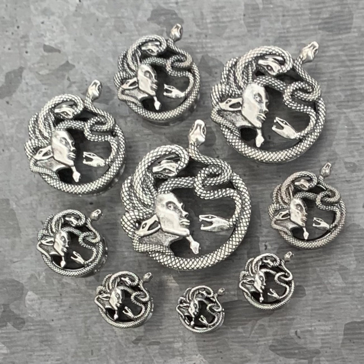 PAIR of Unique Medusa Snake Hair Steel Double Flare Tunnels/Plugs - Gauges 0g (8mm) thru 1" (25mm) available!