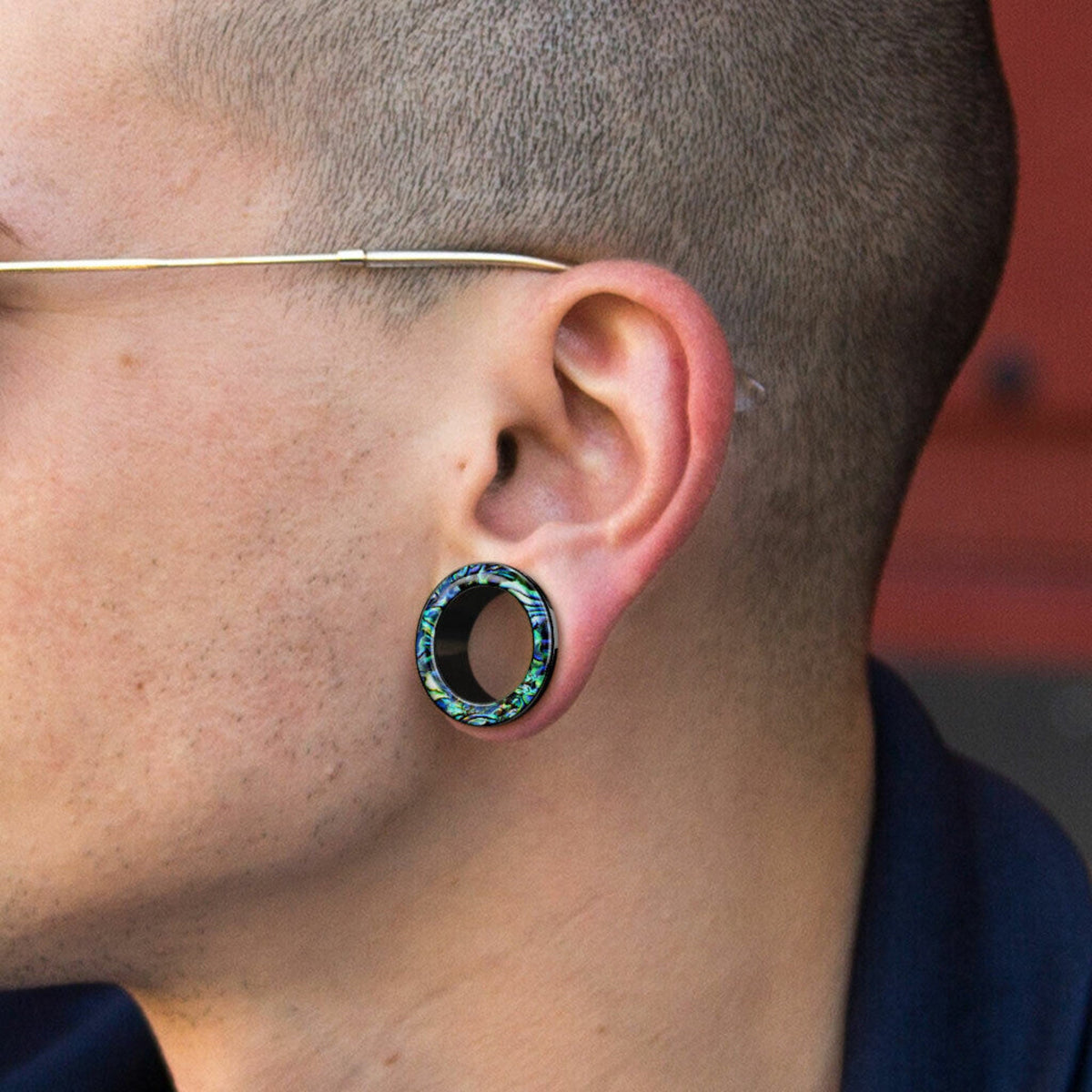 PAIR of Beautiful Abalone Rimmed Black Screw Fit Tunnels Plugs - Gauges 2g (6mm) thru 1" (25mm) available!