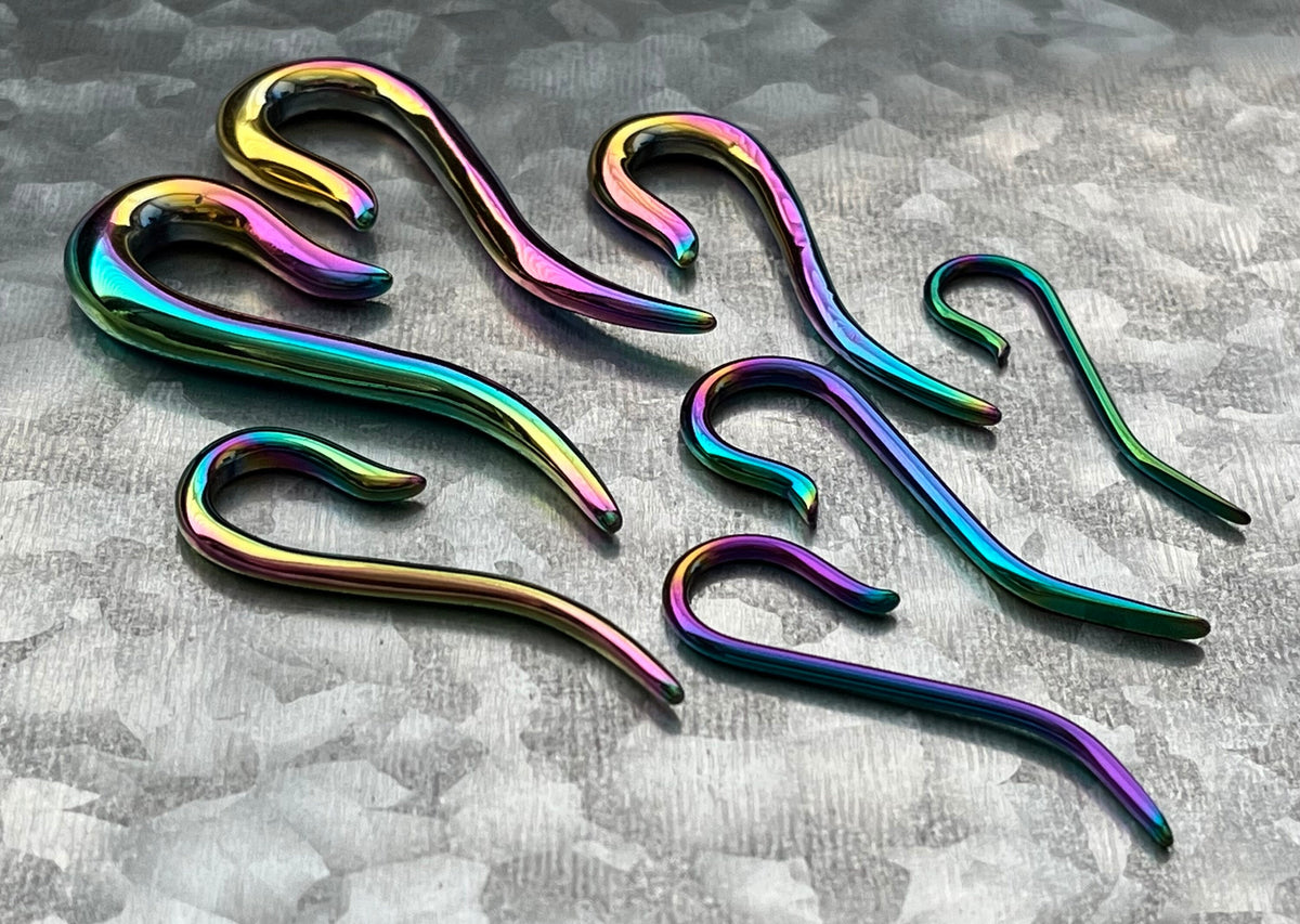 PAIR of Unique Rainbow Cane 316L Surgical Steel Hanging Tapers Expanders - Gauges 14g (1.6mm) thru 2g (6mm) Available!