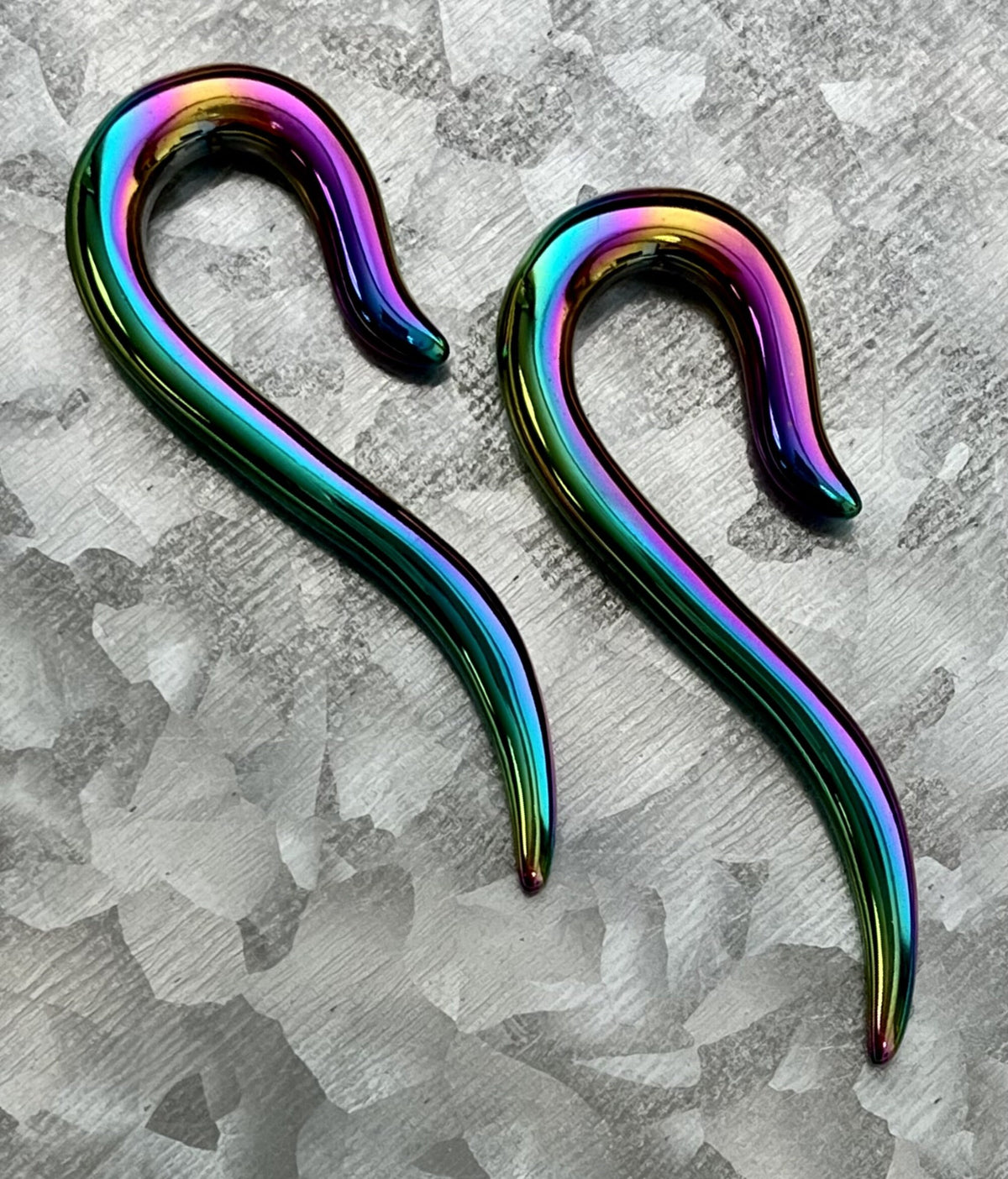 PAIR of Unique Rainbow Cane 316L Surgical Steel Hanging Tapers Expanders - Gauges 14g (1.6mm) thru 2g (6mm) Available!