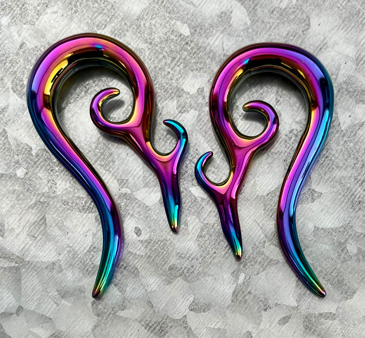 PAIR of Unusual Rainbow Tribal 316L Surgical Steel Hanging Tapers Expanders - Gauges 12g (2mm) thru 0g (8mm) Available!