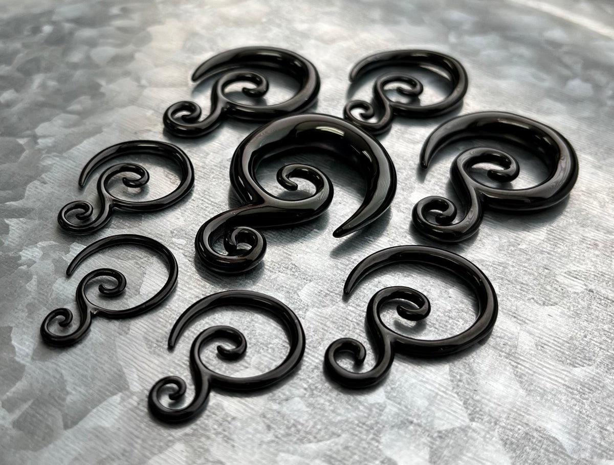 PAIR of Black Double Swirl 316L Surgical Steel Hanging Tapers Expanders - Gauges 14g (1.6mm) thru 0g (8mm) Available!