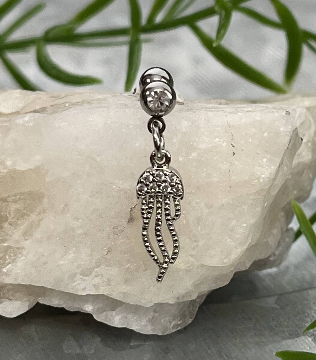 1 Piece Unique CZ Gem Jellyfish Dangle Surgical Steel Tragus Barbell Stud/Ring - 16g - Wearable Length 6mm - Silver & Gold Available!