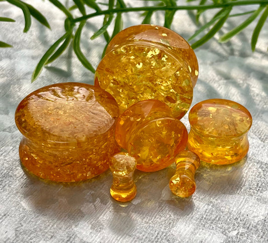 PAIR of Beautiful Acrylic Amber Saddle Double Flare Plug - Gauges 6g (4mm) through 1" (25mm) available!