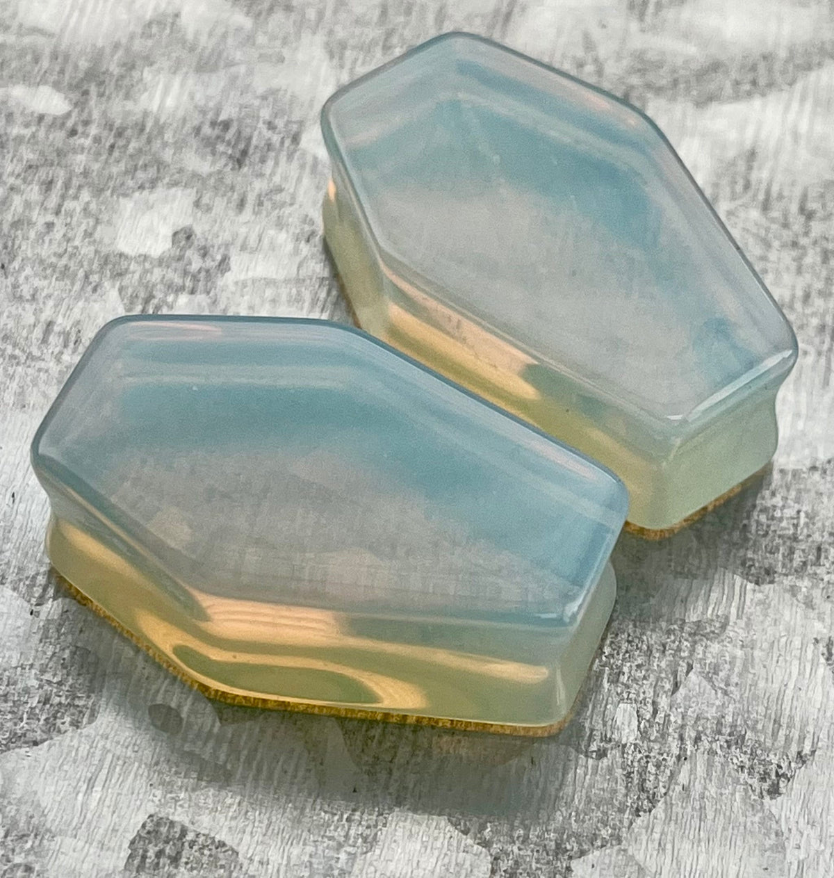 PAIR of Unusual Coffin Shaped Opalite Glass Stone Double Flare Plugs - Gauges 2g (6mm) to 1" (25mm) Available!