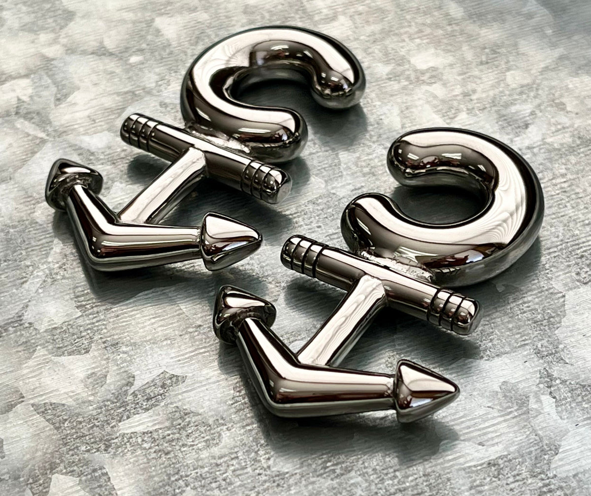 PAIR of Nautical Anchor 316L Surgical Steel Hanging Tapers Expanders - Gauges 14g (1.6mm) thru 0g (8mm) Available!