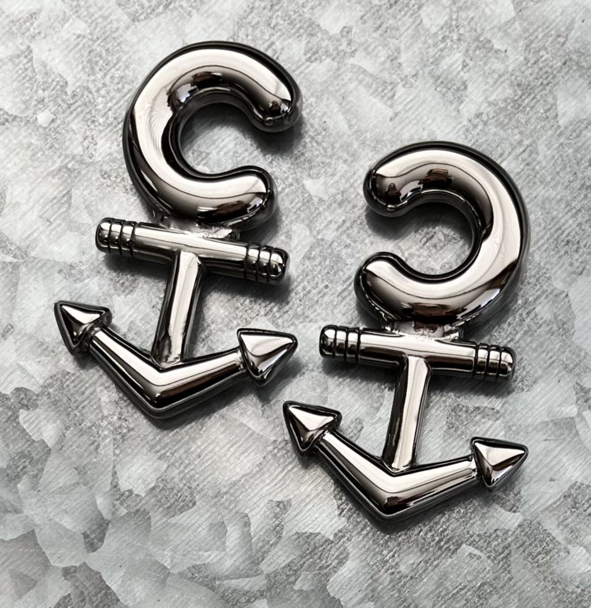 PAIR of Nautical Anchor 316L Surgical Steel Hanging Tapers Expanders - Gauges 14g (1.6mm) thru 0g (8mm) Available!